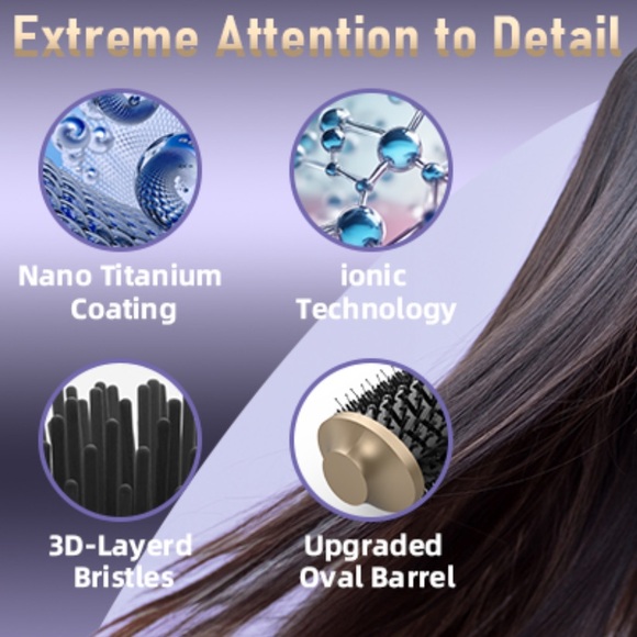 NEW! 6 in 1 Hot Air Brush & Hair Dryer with Auto Wrap Curlers Black Gold - Picture 3 of 15